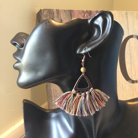 New Colorful Triangular Tassel Earrings - Picture 2 of 4